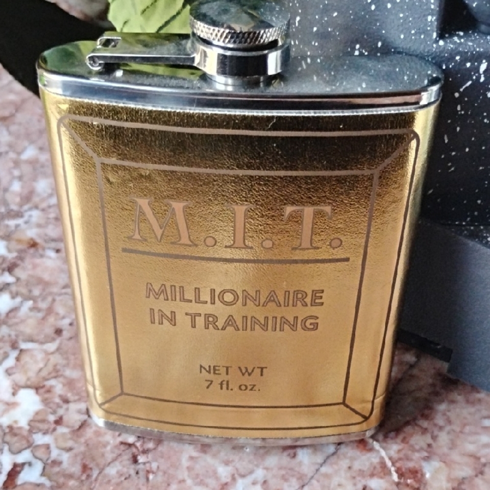 Wink Hip Flask Liquid Assets Drink To Your Wealth 7 oz.Gold Flask with Engraving